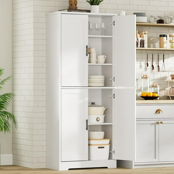 TROPOW Kitchen Pantry Cabinet, Freestanding Pantry Storage Cabinet with Doors and Shelves, 70" Cupboard, Modern Tall Cabinet for Bathroom, Dining Room, Living Room,White