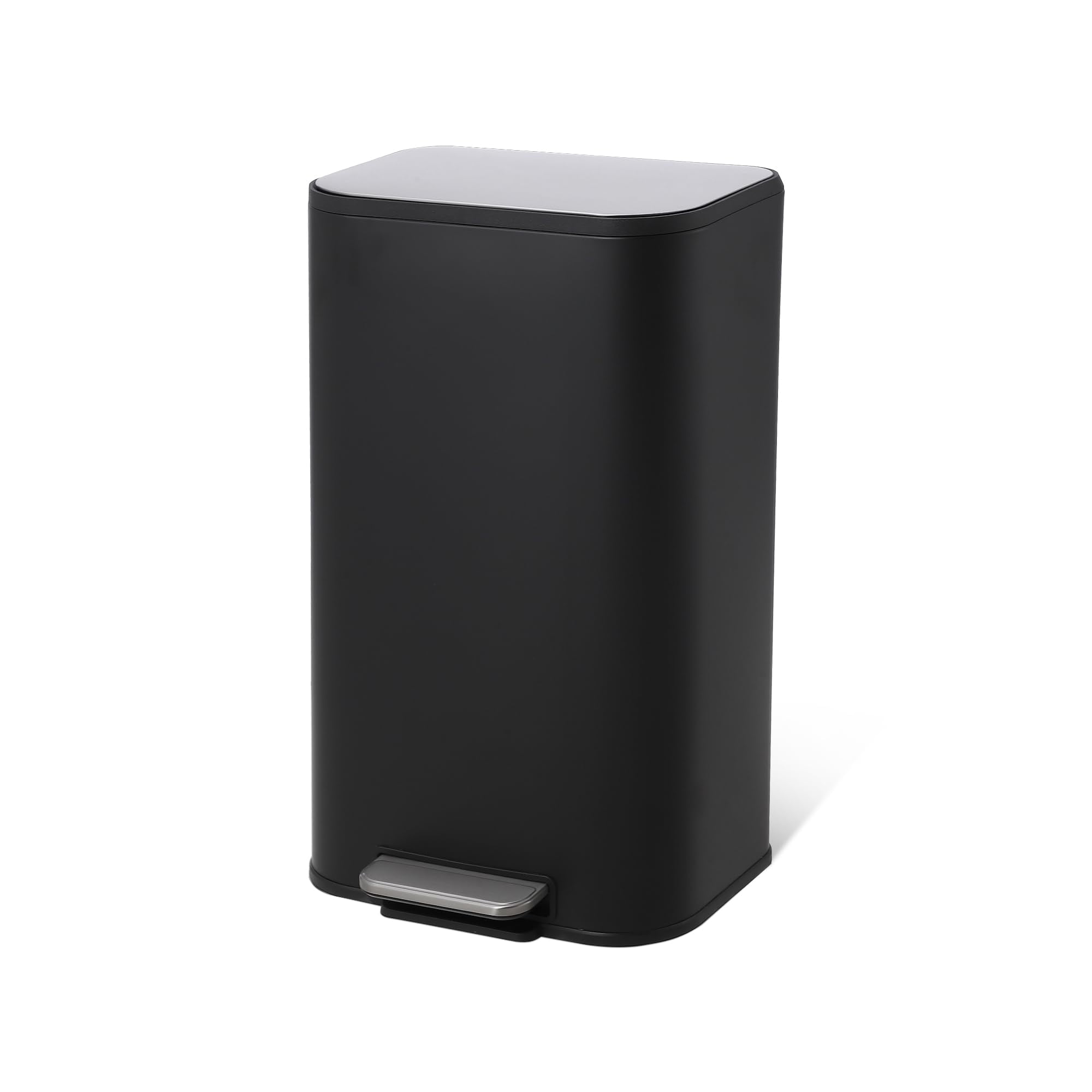TROPOW Kitchen Trash Can,Stainless Steel Garbage Can with Lid, Step-On Pedal and Inner Bucket, Rectangular Trash Can for Home Kitchen Office Living Room