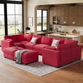 thumbnail image 1 of TROPOW L-Shaped Modular Sectional Sofa, Oversized 9 Seat Couch with 2 Storage Ottoman, 2 Pillows, Modern Deep Seat Comfy Couch, Chenille Sleeper Sofa for Living Room, Red, 1 of 8