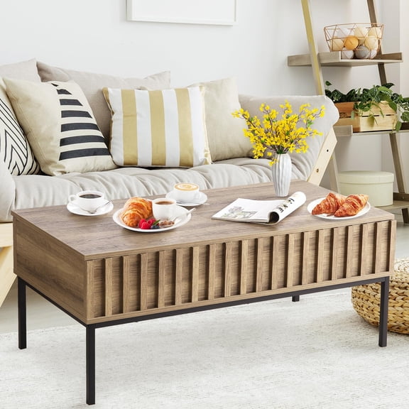 TROPOW Lift Top Coffee Table, 43 Inches Lift Top Coffee Table, with Hidden Compartment, Removable Shelf, Mid-Century Modern Rectangular for Living Room, Storage with Adjustable Height