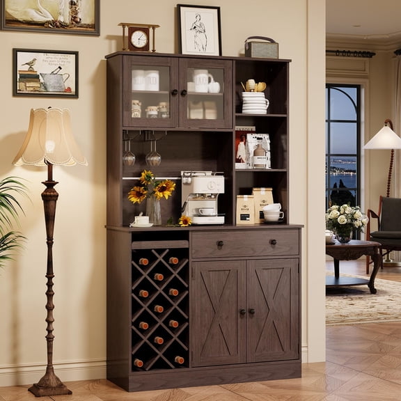 TROPOW MDF High Wine Cabinet Upper Layer Acrylic Double Door with Enhanced Durability, Elegant Design, Easy Maintenance, Spacious Storage, and Smooth Operation
