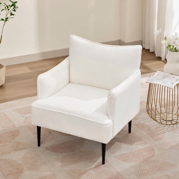 TROPOW Mid Century Accent Chair, Comfy Living Room Chair Armchair Grey Fabric Sofa Chair for Bedroom, Modern Accent Chair with Arms and Metal Legs for Office Study, Vintage Reading Room Sofa