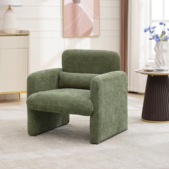 TROPOW Modern Accent Chair with Arms, 28.5" W x 27" D Chenille Upholstered Single Seater Sofa Chair, Comfy Armchair for Living Room, Bedroom, Office, Apartment - Green