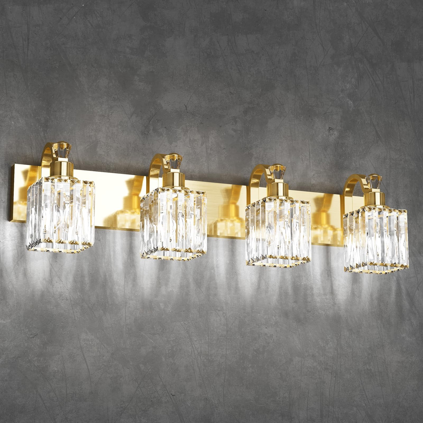 TROPOW Modern Crystal Bathroom Vanity Lights Gold Bathroom Light