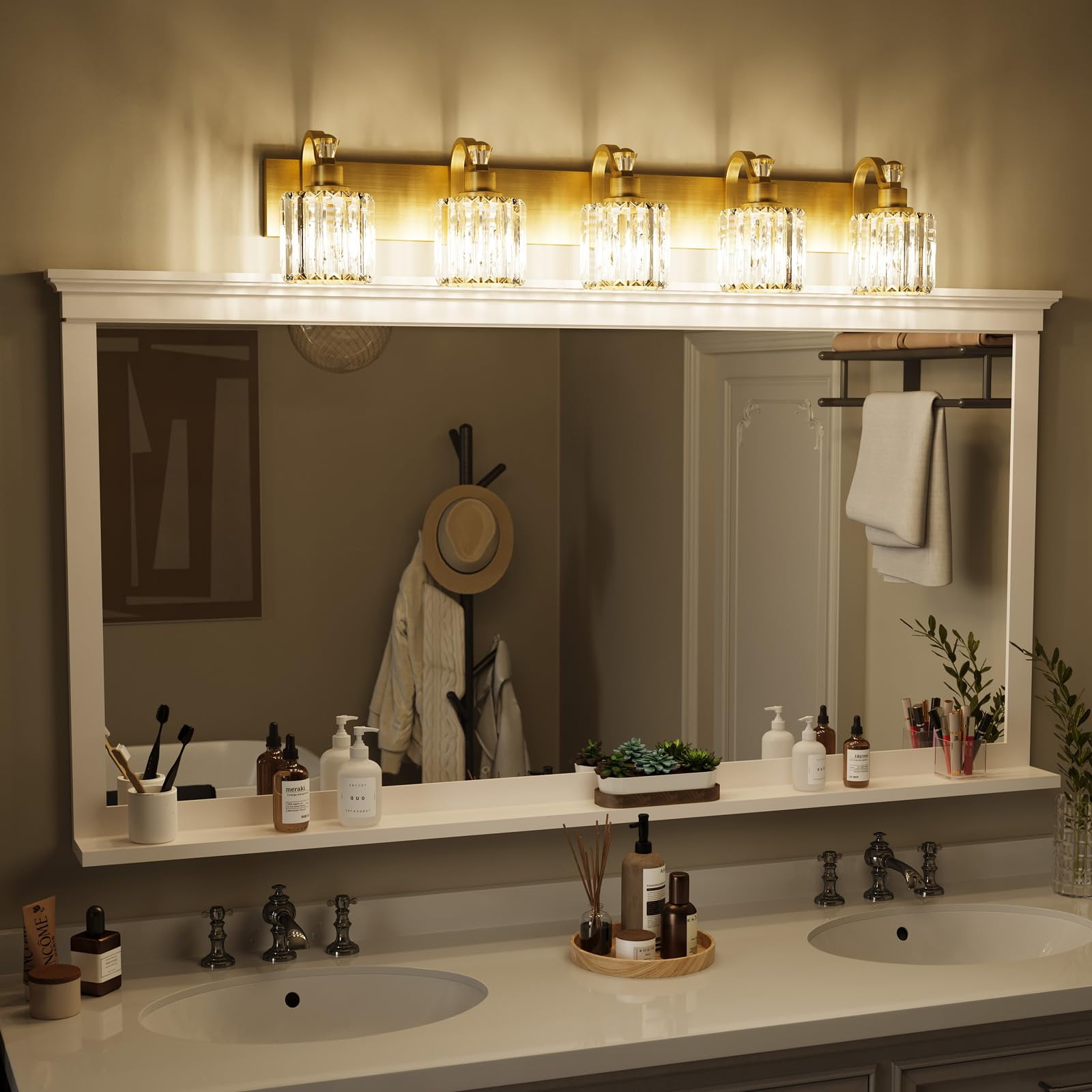TROPOW Modern Crystal Bathroom Vanity Lights Gold Bathroom Light ...