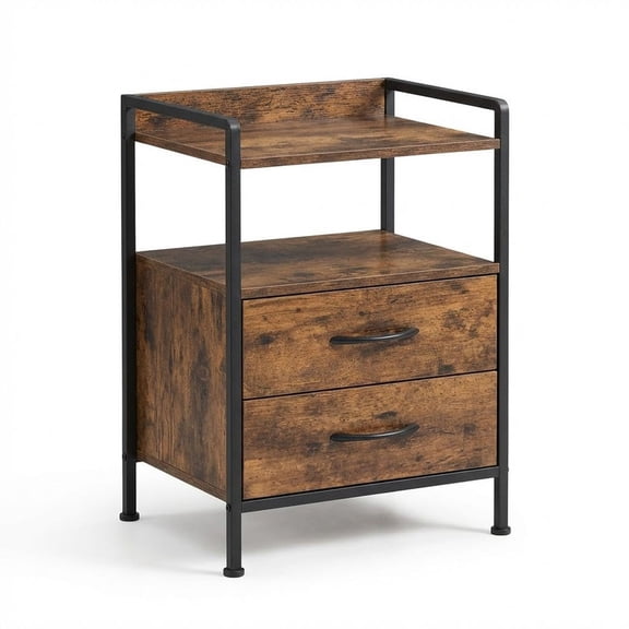 TROPOW Nightstand with 2 Fabric Drawers, 3-Tier Storage End Table for Living Room, Modern Bed Side Table with Open Shelf Night Stand for Bedroom Wooden Top for Bedroom Study Hallway
