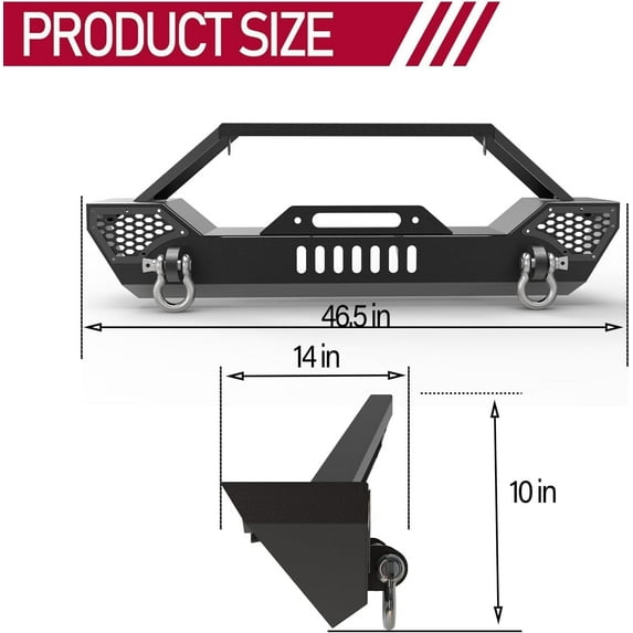 TROPOW Off-Road Front Bumper for 2018-2023 Jeep Wrangler JL & 2020-2023 Jeep Gladiator – Full Width Bumper with Winch Plate, LED Lights & D-Rings
