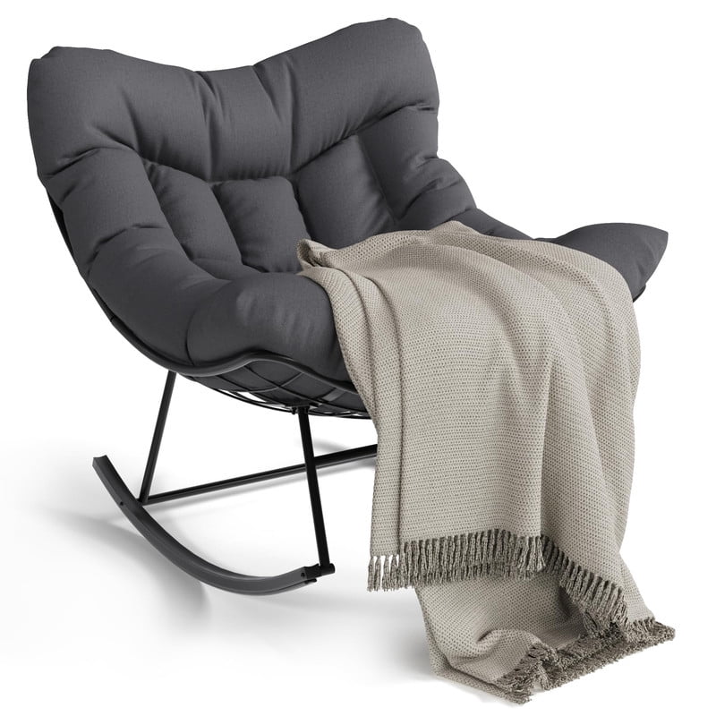 TROPOW Outdoor Papasan Rocking Chair, Oversized Rocking Chair with ...