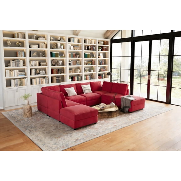 TROPOW Oversized Modular Sectional Sofa, 8 Seater Sectional Couch, 138" U Shaped Sofa with Movable Ottoman, Convertible Modular Couch for Living Room Apartment and Office