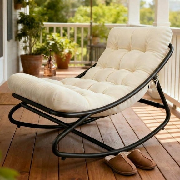 TROPOW Oversized Papasan Rocking Chair – E-Coated Iron Egg-Shaped Frame – Thick Comfortable Cushion – 450 lbs Capacity – Indoor/Outdoor Lounge Recliner – Living Room, Bedroom, Porch