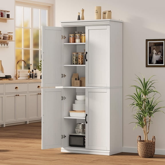 TROPOW Pantry Cabinet with Doors, 70 in Tall Kitchen Storage Cabinet with Adjustable Shelves, Freestanding Wooden Cupboard for Dining Room, Living Room