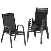TROPOW Patio Chairs Set of 4, Outdoor Stackable Dining Chairs with Textilene Fabric, All-Weather Deck Stacking Chairs with High Back for Backyard Poolside Garden Balcony, Black