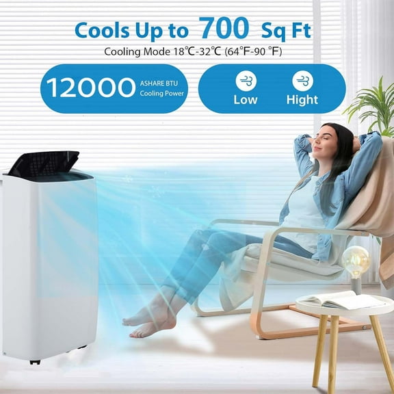 TROPOW Portable Air Conditioners,12000BTU Portable Air Conditioner with Dehumidifier and Fan Modes, Cools Room up to 700 Sq.Ft, Room Floor AC Unit with Remote Control