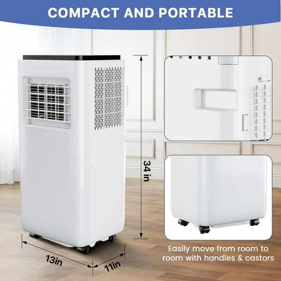 TROPOW Portable Air Conditionerss with Remote Control, 10000 BTU Portable AC Unit Built-in Cool, Dry, Fan Modes, for Room, Dorm, Office,24H Timer Function, Cools Room up to 450 Sq. ft, White