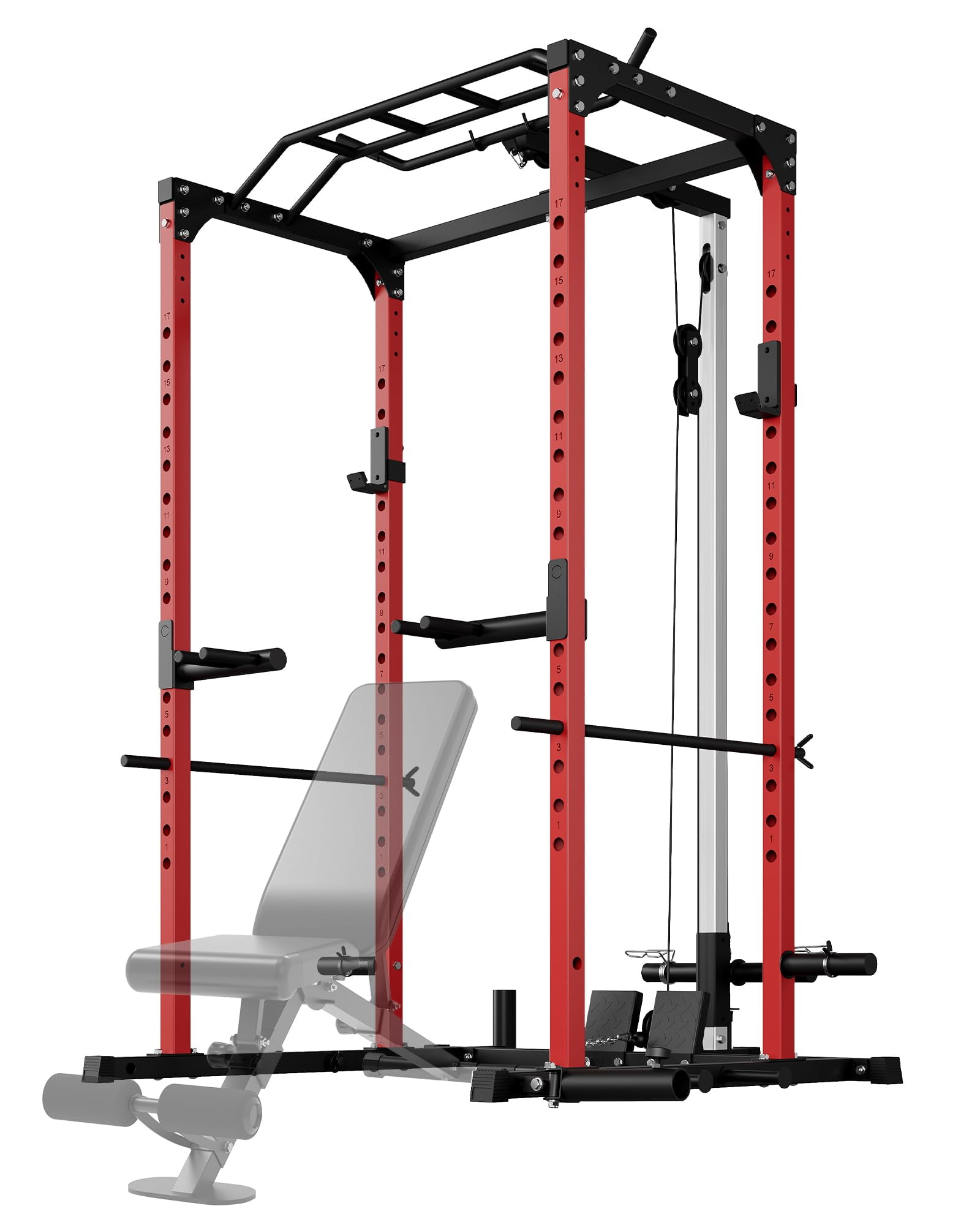 TROPOW Power Cage, 1200lbs Weight Capacity, Multi-Function Squat Rack with Optional Pulley System and Dip Handles, Weight Cage with Training Attachments for Home Gym