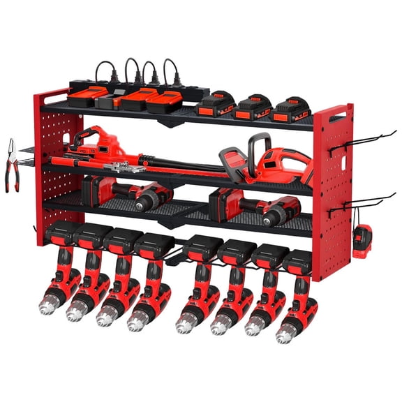TROPOW Power Tool Organizer Wall Mount with Charging Station, Heavy Duty Metal Drill Holder, Cordless Tool Holder Storage Rack for Garage Basement Workshop
