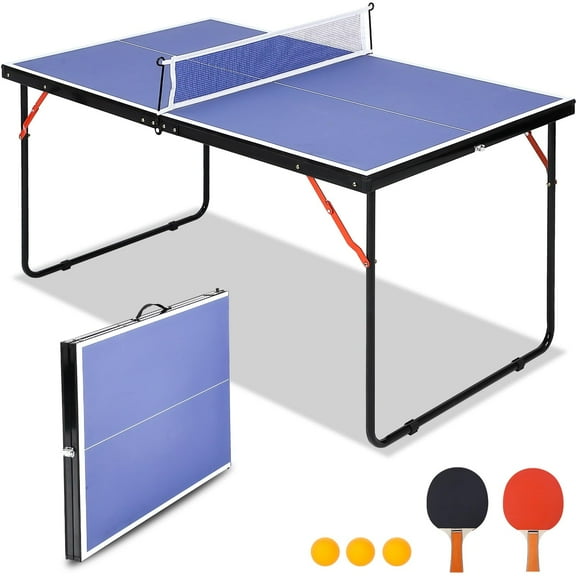 TROPOW Professional Outdoor Table Tennis Tables,54 x 30 x 27 Inch Indoor/Outdoor Portable Ping Pong Table Game with Net for Adults/Teens,2 Table Tennis Paddles and 3 Balls