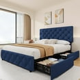 thumbnail image 1 of TROPOW Queen Bed Frame,with 4 Storage Drawers and Adjustable Headboard, Linen Upholstered Platform Bed Frame, Diamond Stitched Button Tufted, No Box Spring Needed,Blue, 1 of 10