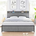 thumbnail image 1 of TROPOW Queen Bed Frame,with Charging Station and 2 Storage Drawer, Upholstered Platform Bed with Headboard, USB Port & Outlets, No Box Spring Needed Storage Bed, Noise Free, Easy Assemble, Grey, 1 of 10