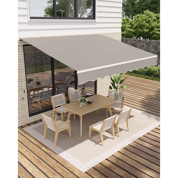 TROPOW Retractable Awning, Manual Awnings for Patio, Sun Shade Patio Awning with Crank Handle, Aluminum Frame, 280 g Polyester Fabric, for Deck, Balcony, Yard