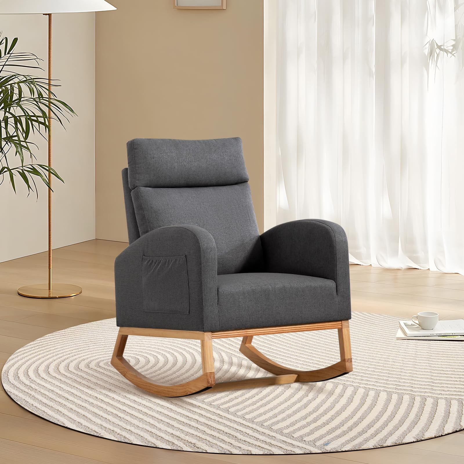 Single Rocking Chair TROPOW Rocking Chair Nursery, Glider Rocking Chair with Solid Wood Legs ...