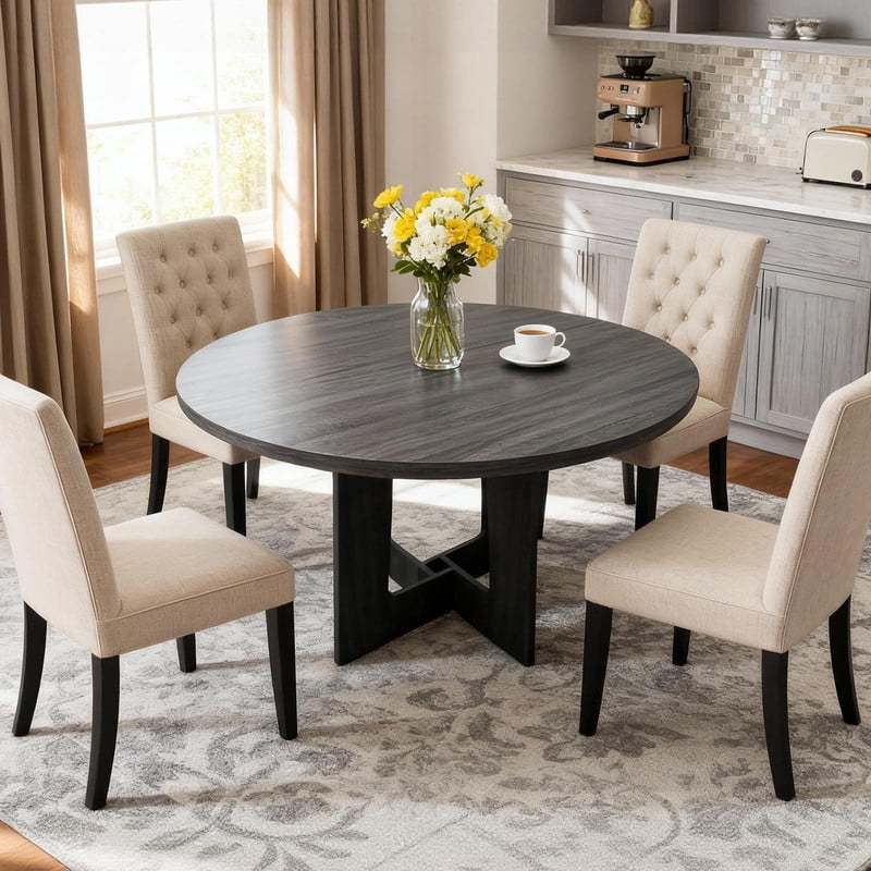 TROPOW Round Dining Table for 4, 43.3'' Farmhouse Kitchen Table, Wooden ...