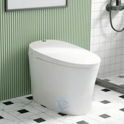 TROPOW Senfot Smart Toilet with Bidet Seats, Manual Close Lid, Foot Sensor, Automatic Flush When Standing Up, Heated Seat and Night Light, Remote Control Operation, WZ2801U-1, White