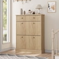 thumbnail image 1 of TROPOW Shoe Cabinet with 2 Flip Drawers, Hidden Wooden Fluted Shoe Cabinet with Adjustable Shelf, Freestanding Shoe Storage Cabinet for Entryway Hallway, Living Room,Wood Color, 1 of 7