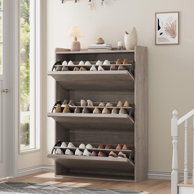 TROPOW Shoe Cabinet with 3 Flip Drawers, Hidden Shoe Storage Organizer ...