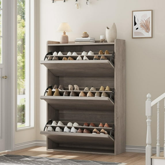 TROPOW Shoe Cabinet with 3 Flip Drawers, Hidden Shoe Storage Organizer ...