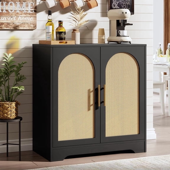 TROPOW Sideboard Buffet Cabinet - Credenza Storage with 2 Rattan Doors and Shelves, Modern Console Table Accent Coffee Bar Cabinet for Living Room, Kitchen, Hallway, Dining Room, Entryway