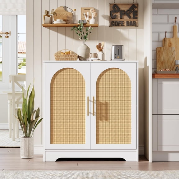 TROPOW Sideboard Buffet Cabinet - Credenza Storage with 2 Rattan Doors and Shelves, Modern Console Table Accent Coffee Bar Cabinet for Living Room, Kitchen, Hallway, Dining Room, Entryway