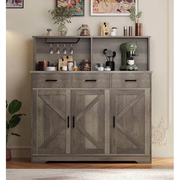 TROPOW Sideboard Buffet Cabinet with Open Rack, Buffet Storage Cabinet with Door and Drawer & Microwave Stand, Coffee Bar Pantry, for Kitchen Dining Room