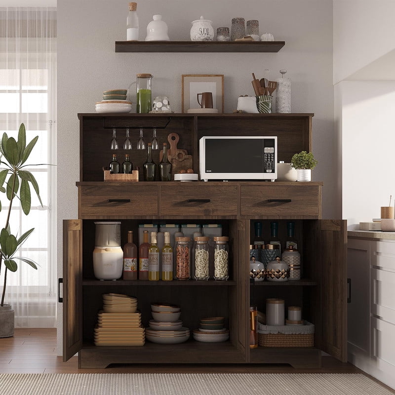 TROPOW Sideboard Buffet Cabinet with Open Rack, Buffet Storage Cabinet ...