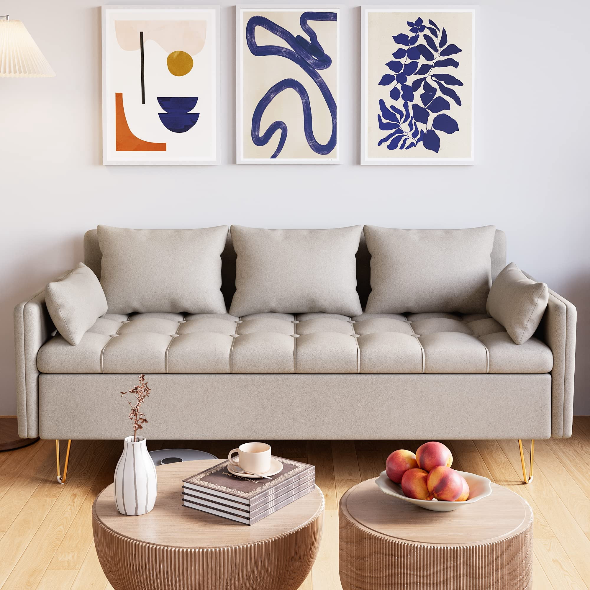 TROPOW Sleeper Sofa,Sofa Leather 3-Seater Sofa Comfortable Living Room ...