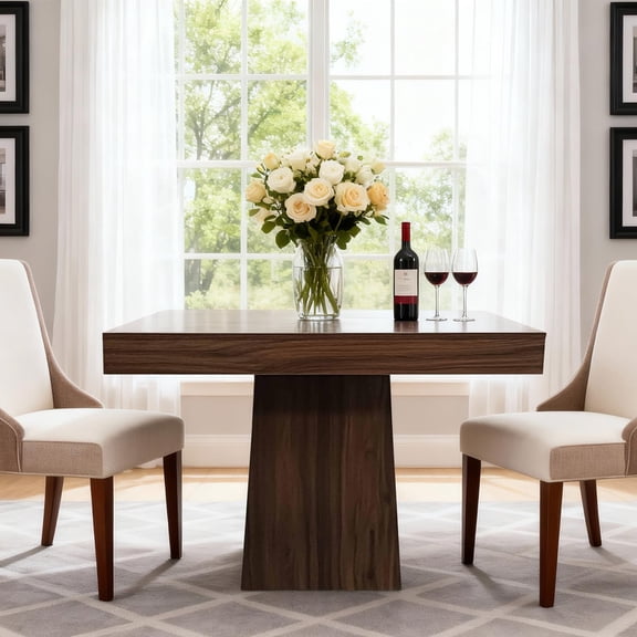 TROPOW Square Dining Table for 4, 31.5'' Wood Kitchen Table with Pedestal Base, Small Farmhouse Dinner Tables for Dining Room, Living Room, Cafe, Apartment, Small Spaces, Space Saving, Walnut
