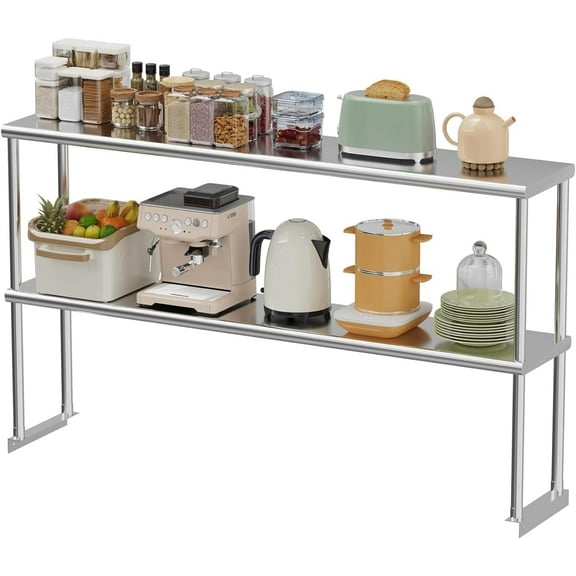 TROPOW Stainless Steel Overshelf for Prep & Work Table, Adjustable Double Deck Overshelf 2 Tier Racks for Kitchen, Restaurant, Bar, Utility Room and Garage, 12" x 48"