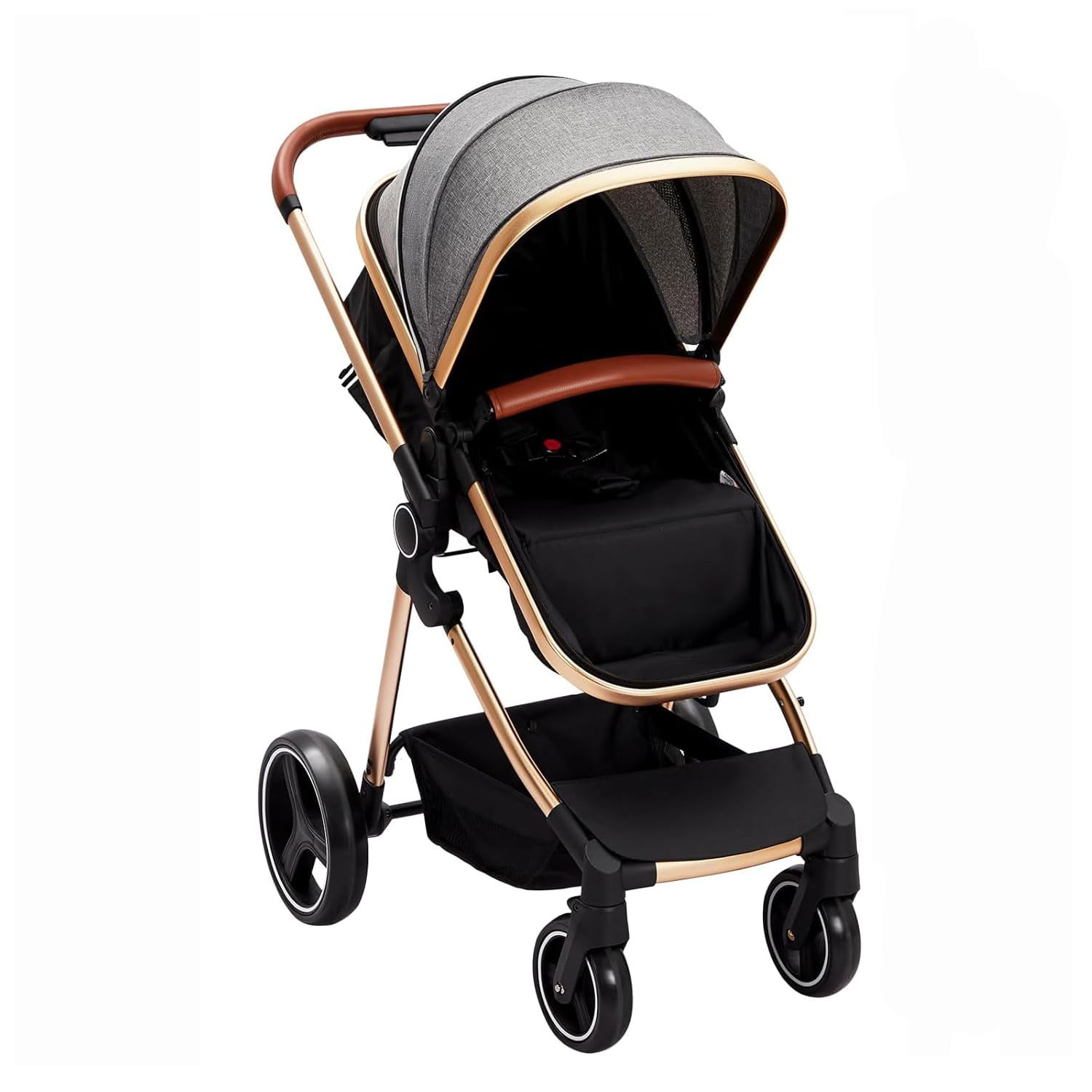 TROPOW Stroller for Newborn, Convertible Baby Pram with Reversible Seat and One-Hand Fold, High Landscape Toddler Infant Pushchair with Storage Basket, Adjustable Footrest & Canopy,Gray