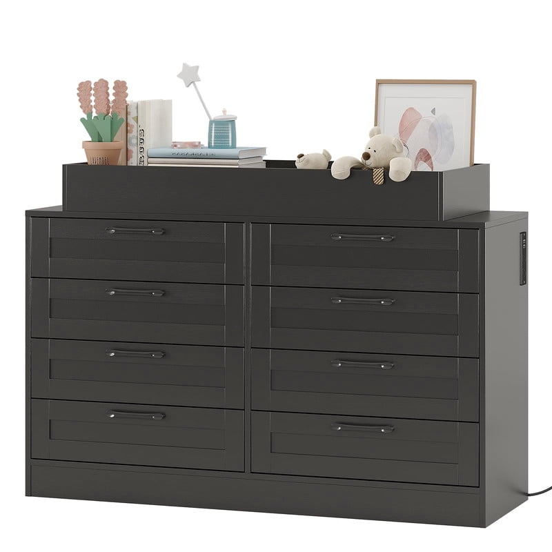 TROPOW Table Dresser with 8 Wood Drawers, Classic Nursery Dresser, Changing Shelves, Multi-Functional Diaper Changing Station, Dresser for Bedroom