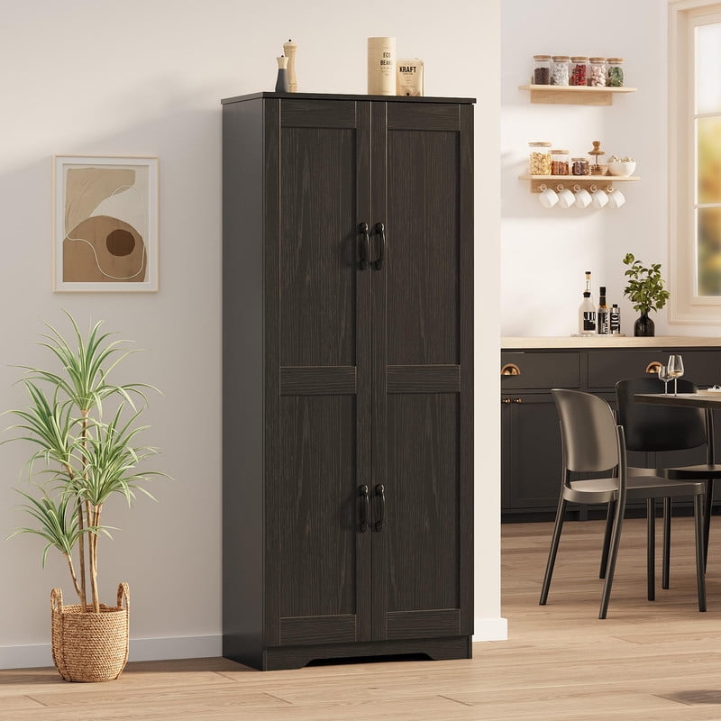 TROPOW Tall Pantry Cabinet, 60" Kitchen Storage Cabinet with 2 Doors & Adjustable Shelves, Freestanding Wooden Cupboard for Bathroom，Dining Room, Living Room