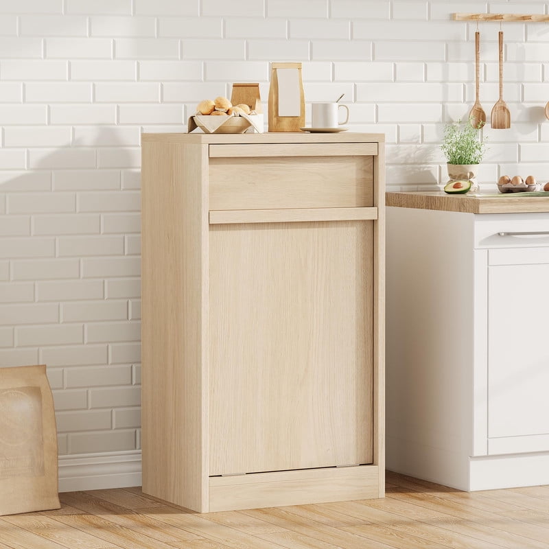 TROPOW Tilt Out Trash Cabinet, Modern Hidden Freestanding Garbage Can & Laundry Hamper, Pet Proof Tilt-Out Trash Bin Cabinet with Drawer for Kitchen, Dining Room, Laundry, Living Room