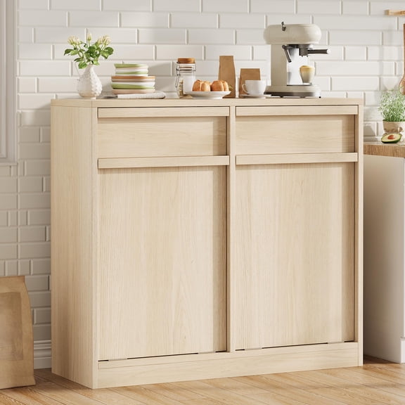 TROPOW Tilt Out Trash Cabinet, Modern Hidden Freestanding Garbage Can & Laundry Hamper, Pet Proof Tilt-Out Trash Bin Cabinet with Drawer for Kitchen, Dining Room, Laundry, Living Room