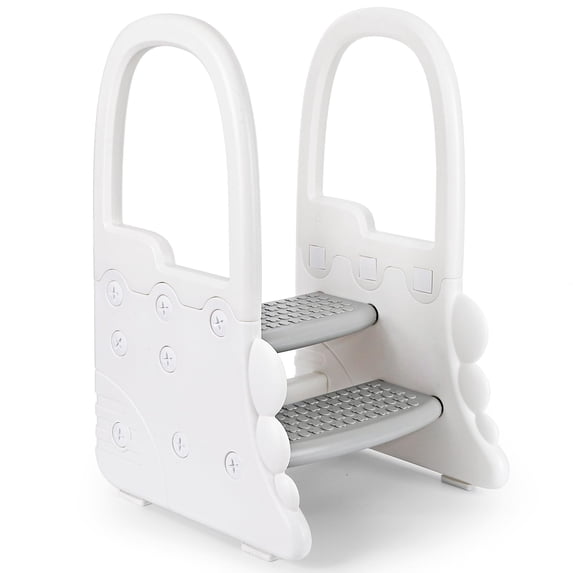 TROPOW Toddler 2 Step Stool Kids Standing Tower for Toddlers Plastic Learning Helper Stool for Kitchen Counter Bathroom Sink Toilet Potty Training with Handles and Non-Slip Pads,White