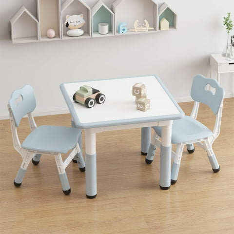 TROPOW Toddler Table and 2 Chairs Set with Graffiti Desktop,Height Adjustable Kids Table and Chairs Set,Non-Slip Legs,Kids Activity Table for Home,Nursery,for Age 2-10,Christmas Gifts for Kids