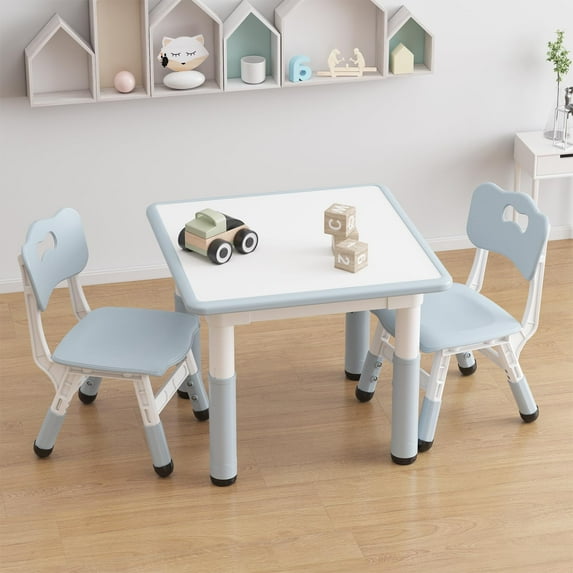TROPOW Toddler Table and 2 Chairs Set with Graffiti Desktop,Height Adjustable Kids Table and Chairs Set,Non-Slip Legs,Kids Activity Table for Home,Nursery,for Age 2-10,Christmas Gifts for Kids