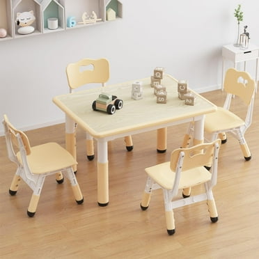 TROPOW Toddler Table and 4 Chairs Set with Graffiti Desktop,Height Adjustable Kids Table and Chairs Set,Non-Slip Legs,Kids Activity Table for Home,Nursery,for Age 2-10,Christmas Gifts for Kids