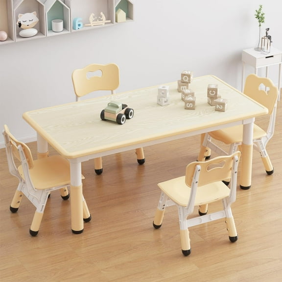 TROPOW Toddler Table and 4 Chairs Set with Graffiti Desktop,Height Adjustable Kids Table and Chairs Set,Non-Slip Legs,Kids Activity Table for Home,Nursery,for Age 2-10,Christmas Gifts for Kids
