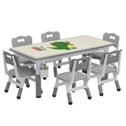 TROPOW Toddler Table and 6 Chairs Set with Graffiti Desktop,Height Adjustable Kids Table and Chairs Set,Non-Slip Legs,Kids Activity Table for Home,Nursery,for Age 2-10,Christmas Gifts for Kids