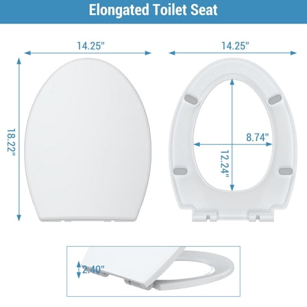 TROPOW Toilet Seat,Elongated Toilet Seat with Quiet Close,Quick Release Hinges,Slow Close Toilet Seat and Non-Slip Bumpers, Easy to Install and Clean,Never Loosens-Fits Most Elongated Toilets,White