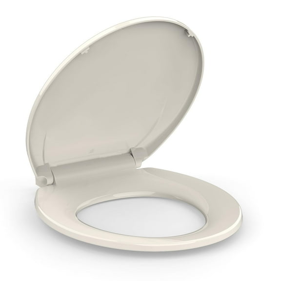 TROPOW Toilet Seat, Round Toilet Seat with Quick-Release And Quick-Attach, Plastic Toilet Seat with Soft Close, Never Loosen, Easy Install and clean - Fits Most Round Toilets Almond